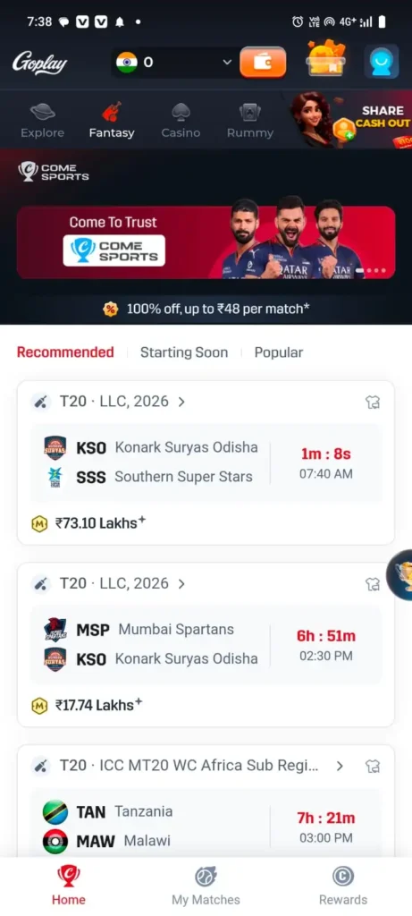 Goplay11 App 2026 APK download fantasy cricket win real money bonus