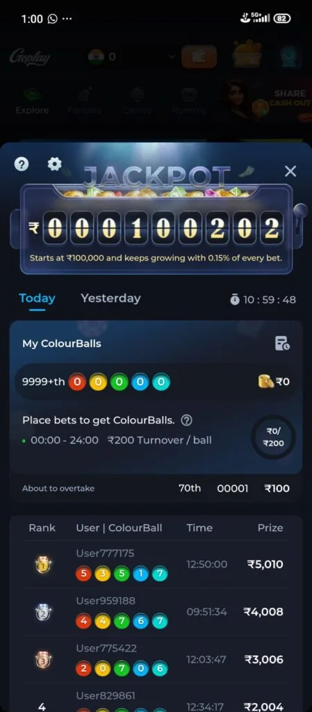 Goplay11 android app interface dashboard login games section simple design
